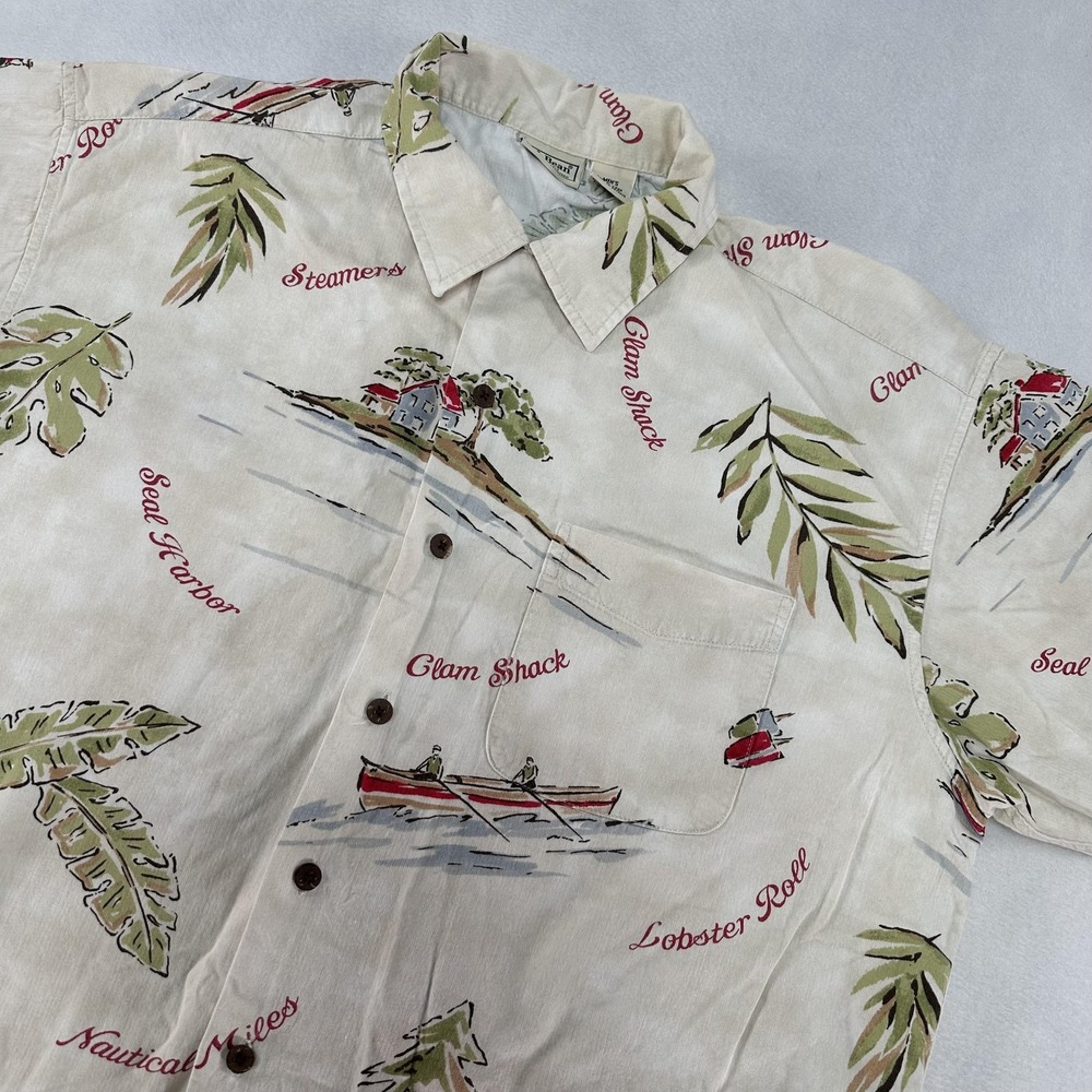 LL Bean Shirt Men's Large Nautical Harbor Lobster Clam Shack Print AOP‎ Prep Fun